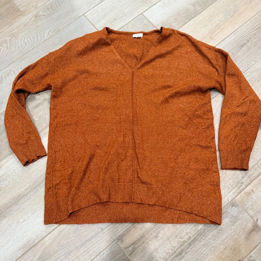 ana A New Approach Burnt Orange V-Neck Oversized Marled Knit Sweater Large